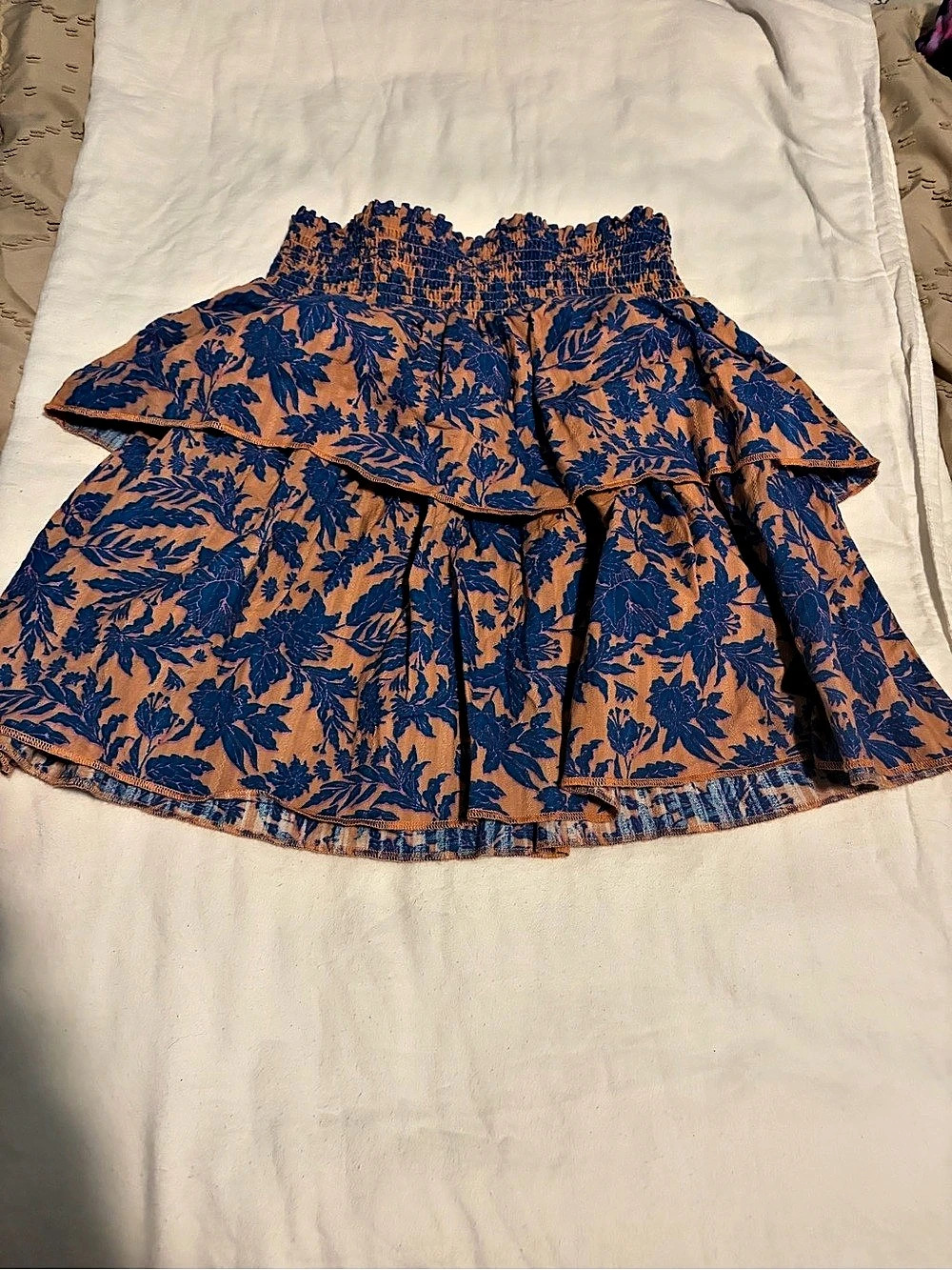 Universal Thread Tiered Mini Skirt Floral Orange & Blue Size Small